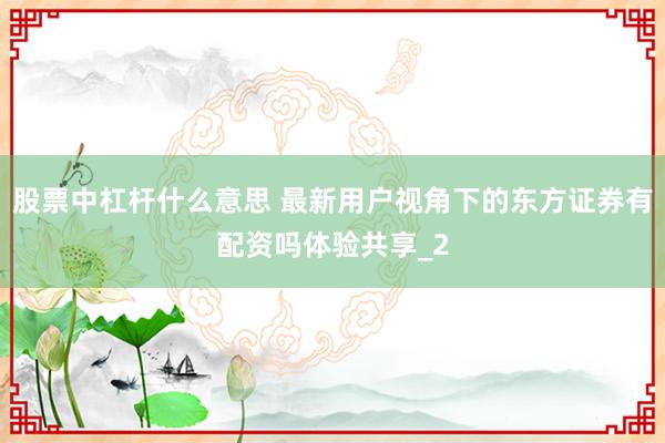 股票中杠杆什么意思 最新用户视角下的东方证券有配资吗体验共享_2